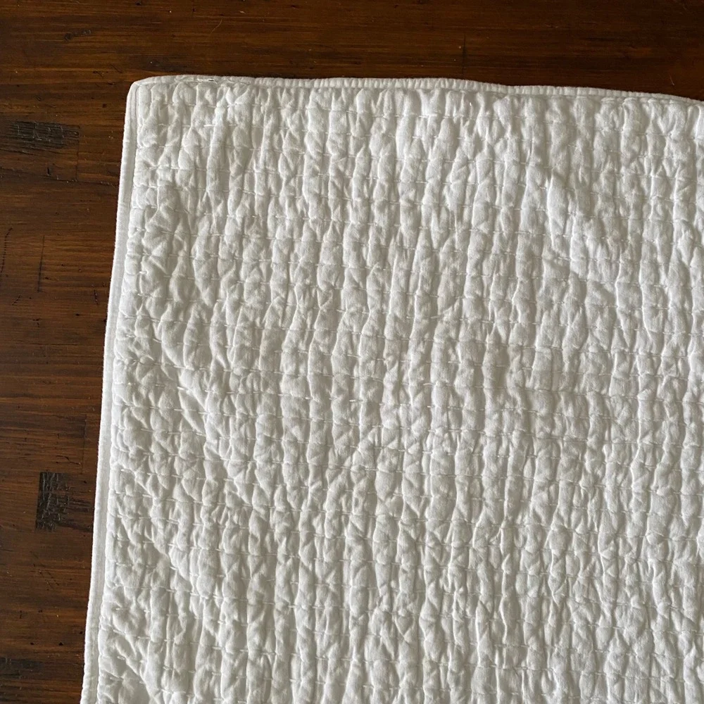 Pottery Barn White Pick Stitch Quilted Pillow Sham Cotton Linen Tie Closure